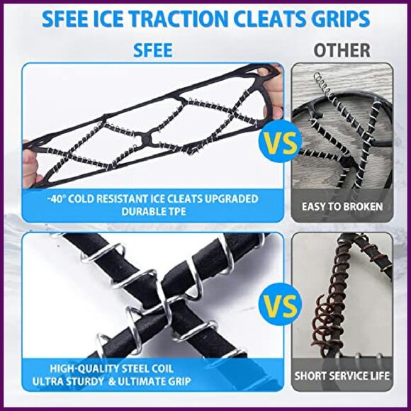 Large Ice Cleats for Shoes Boots, Stainless Steel Traction Grips, Anti-Slip - Picture 5 of 7